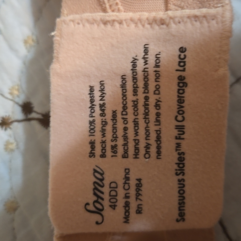 Soma Sensuous Sides Full Coverage Lace Peach Bra Size 40DD NWT - Picture 7 of 8